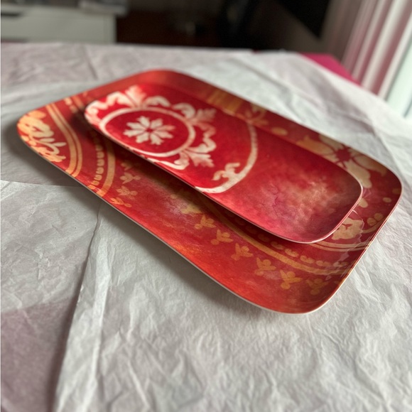 2 NWT Presidents Choice Tray set 18” and 15” French red gold patio melamine - Picture 9 of 10